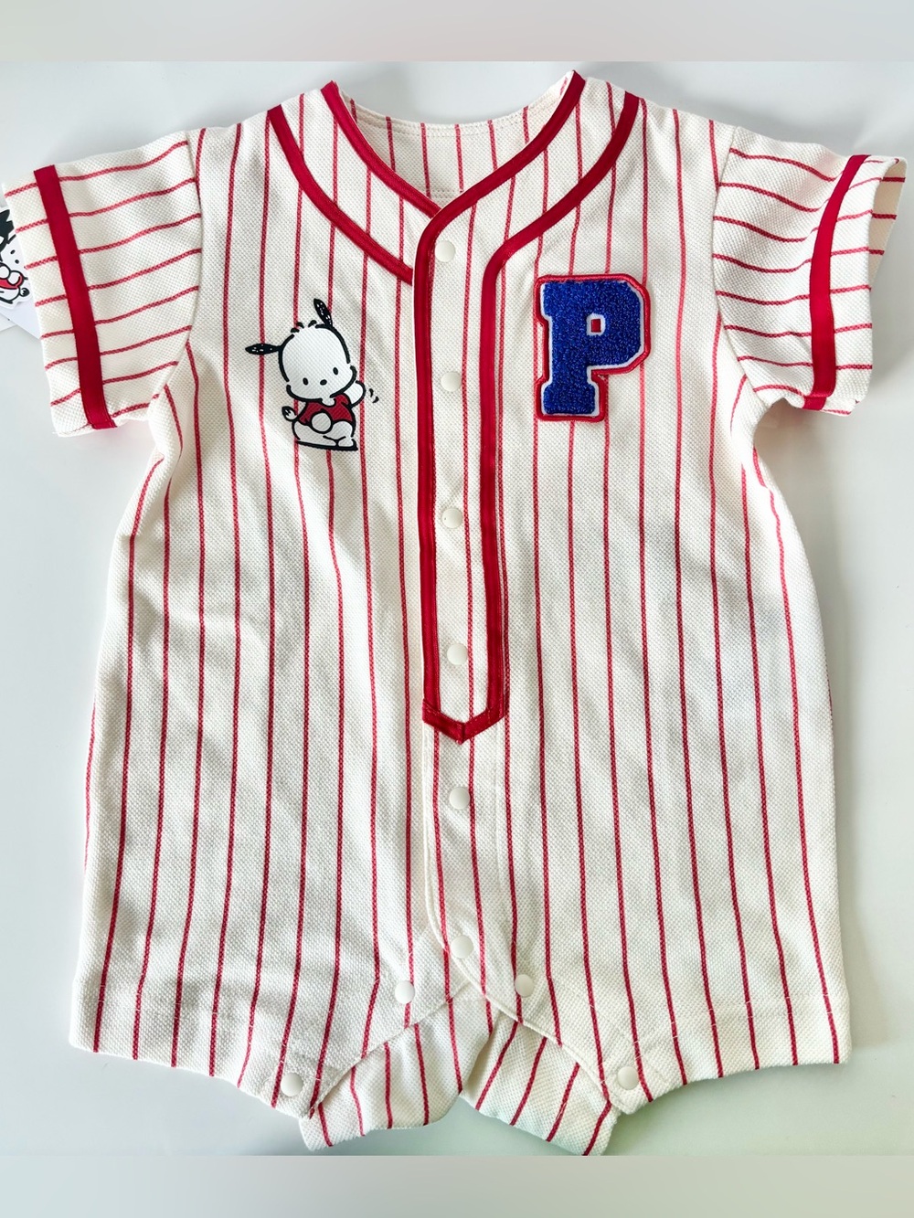Pochacco Baby Boys Baseball Stripes Button Up Onesie 6-9mos NWT Japan Exclusive